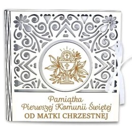 Pudełko na pieniądze kwadrat KOMUNIA- od MATKI CHRZESTNEJ - Ażur 3308A-KOM1B-MC
