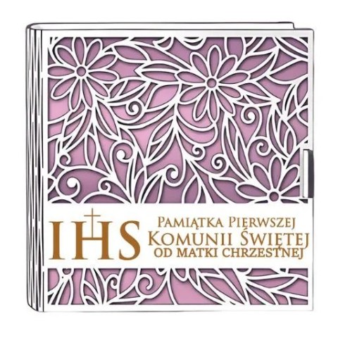 Pudełko na pieniądze kwadrat KOMUNIA - od MATKI CHRZESTNEJ - Ażur 3308A-KOM2R-MC