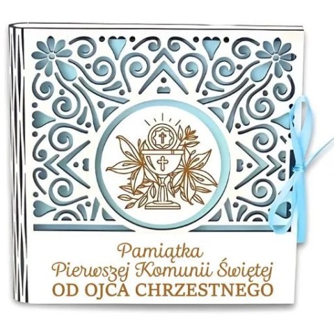 Pudełko na pieniądze kwadrat KOMUNIA - od OJCA CHRZESTNEGO - Ażur 3308A-KOM1N-OC