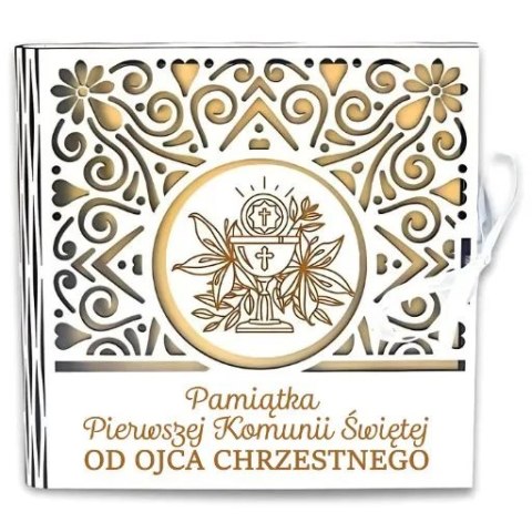 Pudełko na pieniądze kwadrat KOMUNIA - od OJCA CHRZESTNEGO - Ażur 3308A-KOM1Z-OC