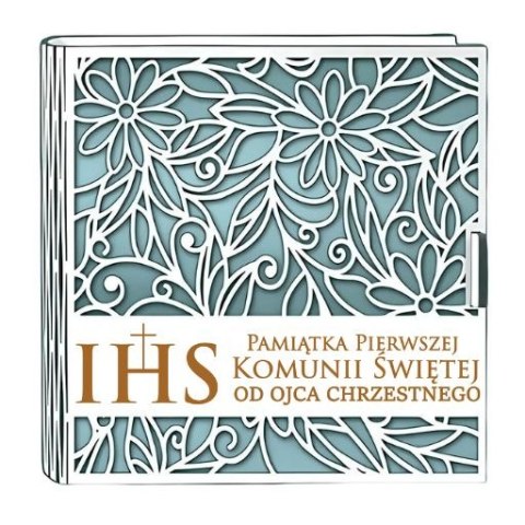 Pudełko na pieniądze kwadrat KOMUNIA - od OJCA CHRZESTNEGO - Ażur 3308A-KOM2N-OC