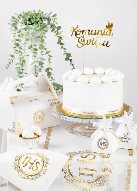 Pudełko na prezent dla gości IHS biało-złote 6szt. 127506