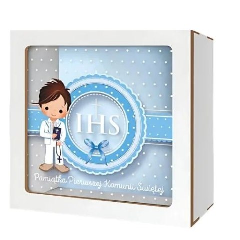 Skarbonka z okienkiem KOMUNIA - Chłopiec Niebieski 3301-KOM4