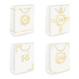 Torebka 12szt na prezenty 26 x 32 x 12cm IHS biało-złota 127469