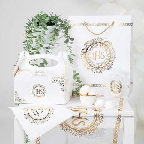 Torebka 12szt na prezenty 26 x 32 x 12cm IHS biało-złota 127469