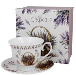 Filiżanka ze spodkiem kosze kwiatów LAWENDA