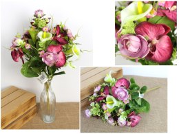 Bukiet mieszany STORCZYK, PIWONIA, KALIA wys. 45 cm, 9 łodyg (15 kwiatów 10-5 cm) RÓŻOWY ciemny, cieniowany MZ-311C