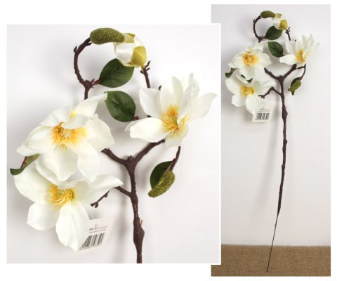 Kwiat MAGNOLIA wys. 73 cm (3 kwiaty 12 cm i 1 pąk) BIAŁA WA-088D