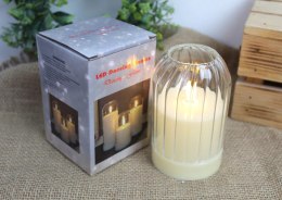 Świeca led w szkle karbowana ze skaczącym płomieniem 12 x 7,5 cm BIAŁA SBU-2401W