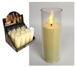 Świeca led ze skaczącym płomieniem w obudowie transparentnej 14 x 5 cm światło białe ciepłe MS-102TT