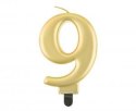 Świeczka B&C cyferka 9 metalik złota 8,0 cm PF-SCZ9