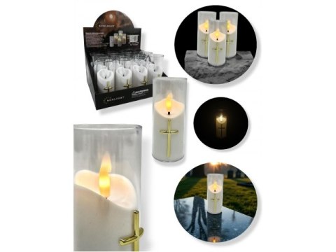 Świeczka led wkład do zniczy 12,5cm z krzyżem 7093