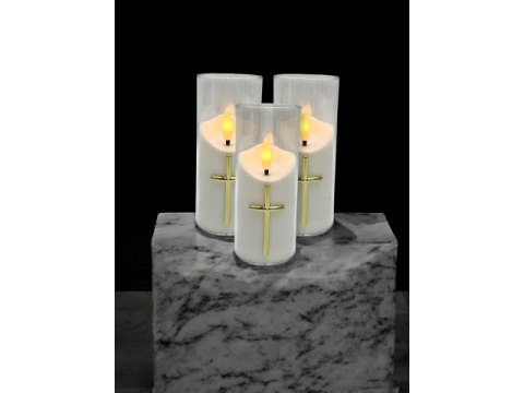 Świeczka led wkład do zniczy 12,5cm z krzyżem 7093
