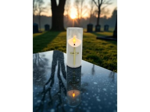 Świeczka led wkład do zniczy 12,5cm z krzyżem 7093