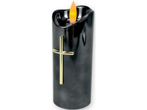 Świeczka led / wkład do zniczy 12,5cm z krzyżem czarna sla7140