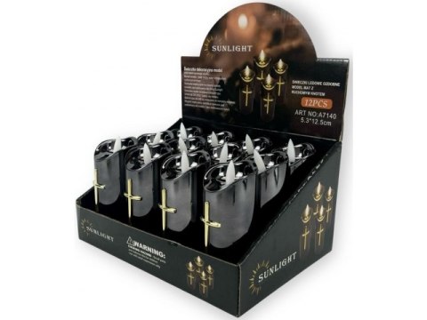 Świeczka led / wkład do zniczy 12,5cm z krzyżem czarna sla7140