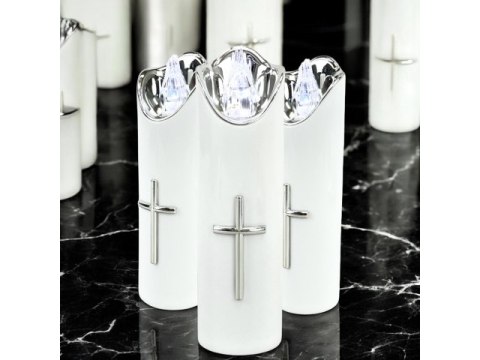 Świeczka led / wkład do zniczy 15cm z krzyżem