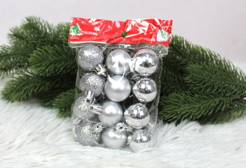 Bombki plastikowe 3 cm SREBRNE kpl. 12szt. ENX-50502S
