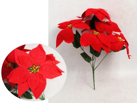 Bukiet gwiazda betlejemska poinsecja welurowa wys. 38 cm, 5 łodyg (5 kwiatów 20 cm) CZERWONA MH-043 -7kpl