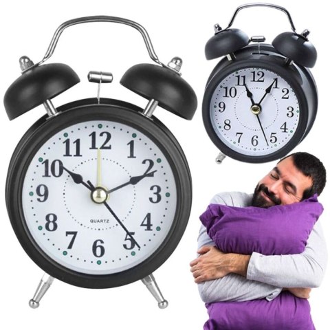 Duży retro budzik tradycyjny czytelny analog zegarek alarm zegar czarny O9