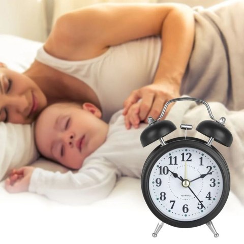 Duży retro budzik tradycyjny czytelny analog zegarek alarm zegar czarny O9