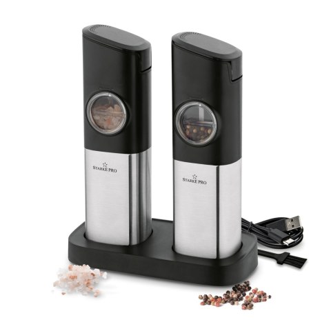 Dwa młynki grawitacyjne z akumulatorem - komplet młynków do przypraw Starke Pro Magna 2 sztuki