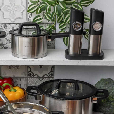 Dwa młynki grawitacyjne z akumulatorem - komplet młynków do przypraw Starke Pro Magna 2 sztuki