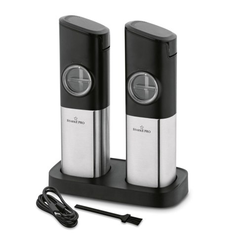 Dwa młynki grawitacyjne z akumulatorem - komplet młynków do przypraw Starke Pro Magna 2 sztuki