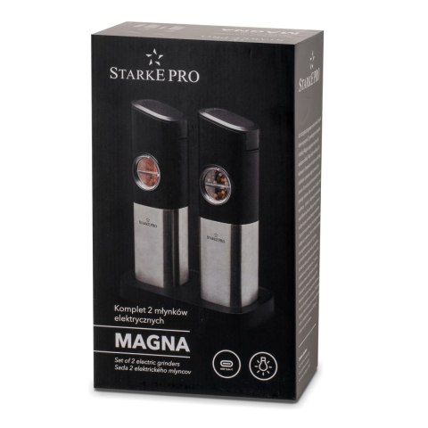 Dwa młynki grawitacyjne z akumulatorem - komplet młynków do przypraw Starke Pro Magna 2 sztuki