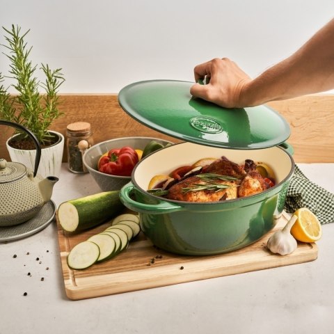 Gęsiarka żeliwna emaliowana 6,4 l 32,5 x 25 x 11,8 cm owalna szmaragdowa