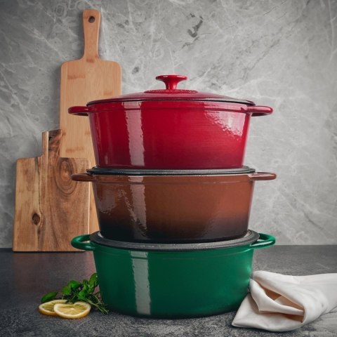 Gęsiarka żeliwna emaliowana 6,4 l 32,5 x 25 x 11,8 cm owalna szmaragdowa