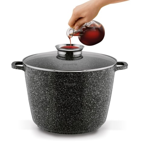 Pojemny garnek na indukcję z powłoką ceramiczną typu stone oraz pokrywką Konighoffer Kingstone 10 l okrągły z aromatyzerem