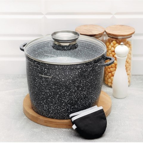 Pojemny garnek na indukcję z powłoką ceramiczną typu stone oraz pokrywką Konighoffer Kingstone 10 l okrągły z aromatyzerem