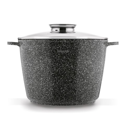 Pojemny garnek na indukcję z powłoką ceramiczną typu stone oraz pokrywką Konighoffer Kingstone 10 l okrągły z aromatyzerem