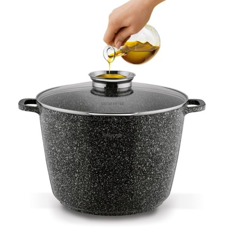 Pojemny garnek na indukcję z powłoką ceramiczną typu stone oraz pokrywką Konighoffer Kingstone 10 l okrągły z aromatyzerem