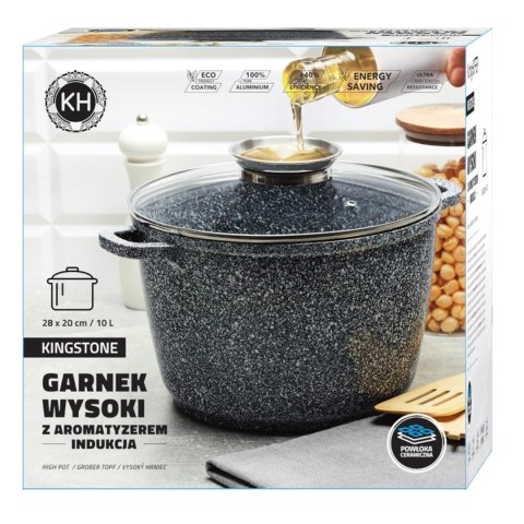 Pojemny garnek na indukcję z powłoką ceramiczną typu stone oraz pokrywką Konighoffer Kingstone 10 l okrągły z aromatyzerem