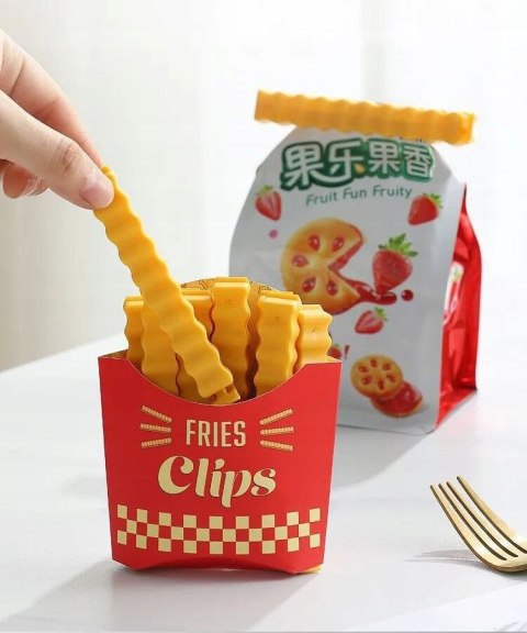 Zamykacze do żywności klipsy do zamykania opakowań magnes na lodówkę 12szt. FRYTKI