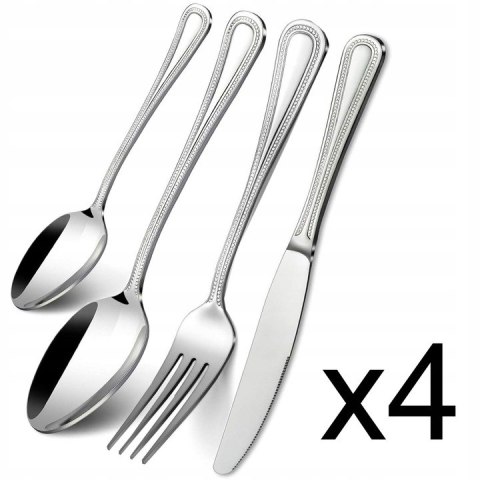 Zestaw sztućców dla 4 osób stołowe obiadowe kpl.16el srebrne V3