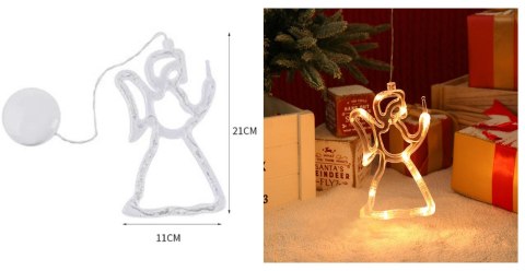 Dekoracja w okno na przyssawkę led 21 x 11cm ANIOŁ biały ciepły MCI-2518WW