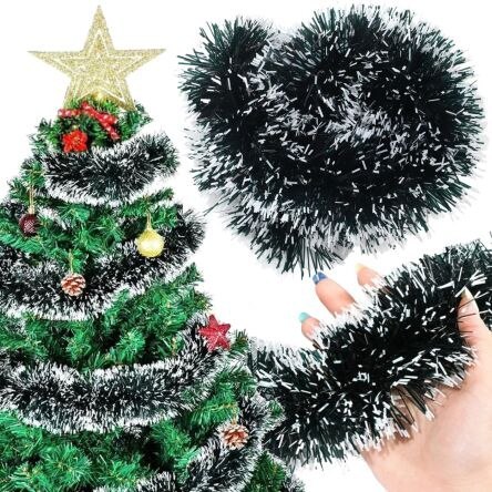 Łańcuch na choinkę choinkowy dekoracyjny gruby girlanda choinkowa 8cm x 2m zielono-biała