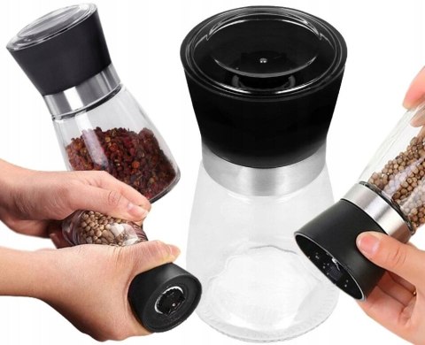 Młynek do pieprzu i soli mielenia przypraw przyprawnik ręczny szkło 175ml