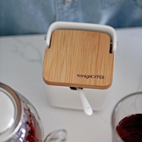 Pojemnik na sól, cukier lub kakao z pokrywką bambusową i łyżeczką 270ml