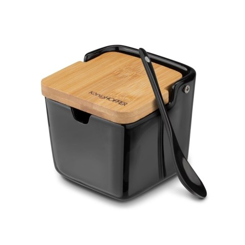 Pojemnik na sól, cukier lub kakao z pokrywką bambusową i łyżeczką Konighoffer Ceramic 270 ml czarna