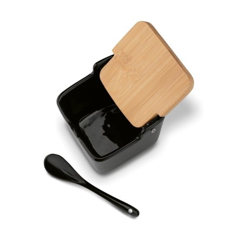 Pojemnik na sól, cukier lub kakao z pokrywką bambusową i łyżeczką Konighoffer Ceramic 270 ml czarna