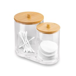 Pojemnik na waciki i patyczki z bambusowymi pokrywkami podwójny