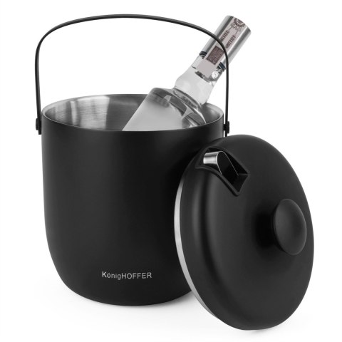 Stalowy pojemnik z uchwytem wiaderko do lodu ze szczypcami Konighoffer Oris 2,8 l czarne