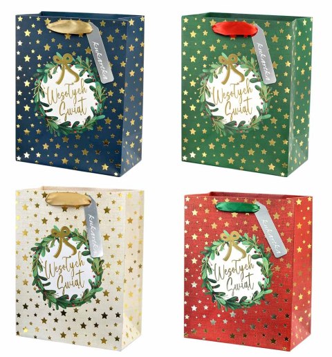 Torba 12szt. Wesołych Świąt wieniec A3 33x45,6x15cm | QXL-212