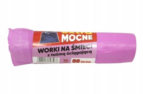 Worki na śmieci 60l z taśmą różowe - wytrzymałe