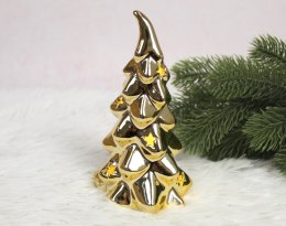 Choinka ceramiczna złoty efekt lustra 15 cm świecąca led (24356-3)