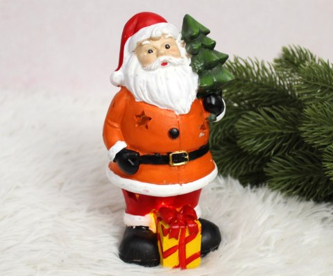 Figurka ceramiczna Mikołaj z choinką i prezentem świecący led 15 x 8 x 7 cm (29547-3 ) TEC-B132